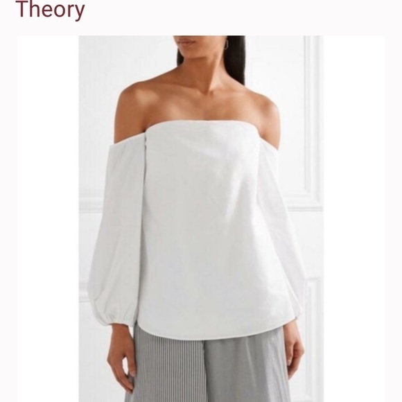Theory Womens Laureema White Poplin Off-the-shoulder Size 0 - Picture 9 of 9
